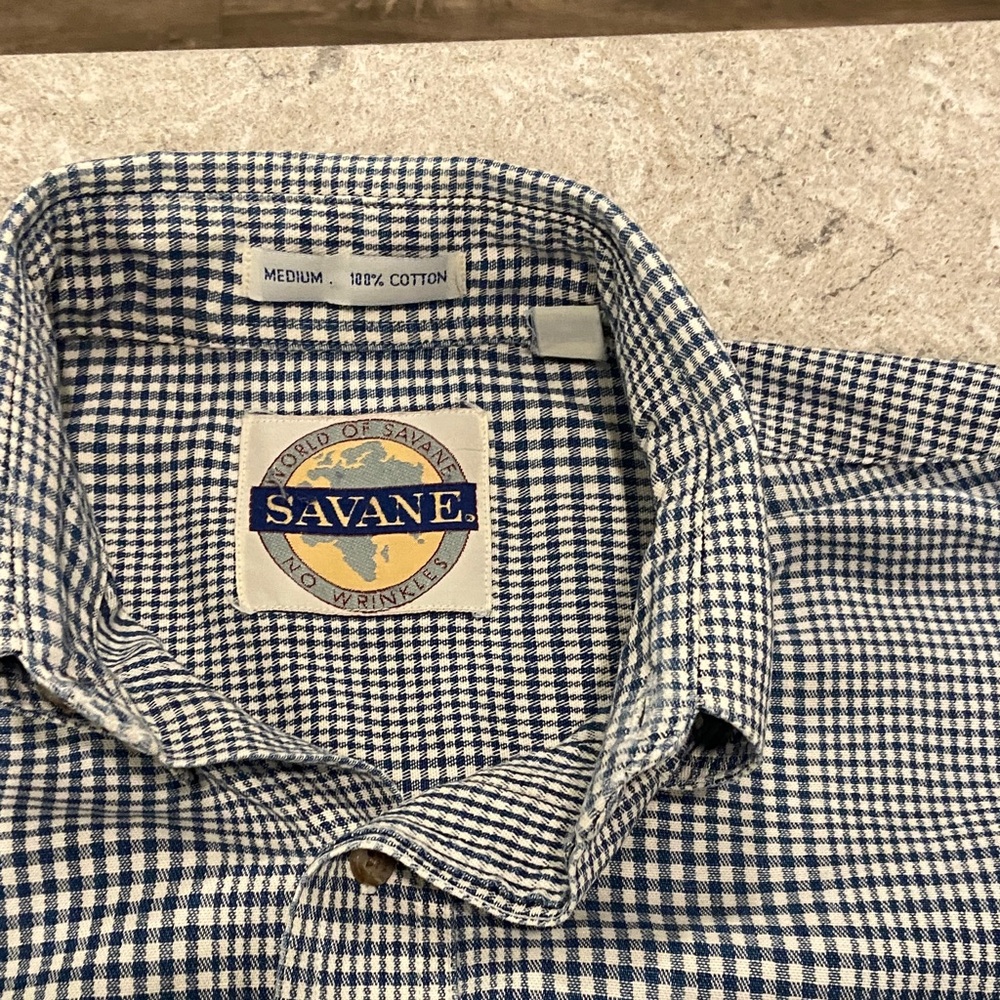 Savane Men's Navy and White Gingham Shirt